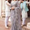 Couture Embroidered Saree for Women - Silver Grey - view 1