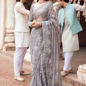 Couture Embroidered Saree for Women - Silver Grey - view 1