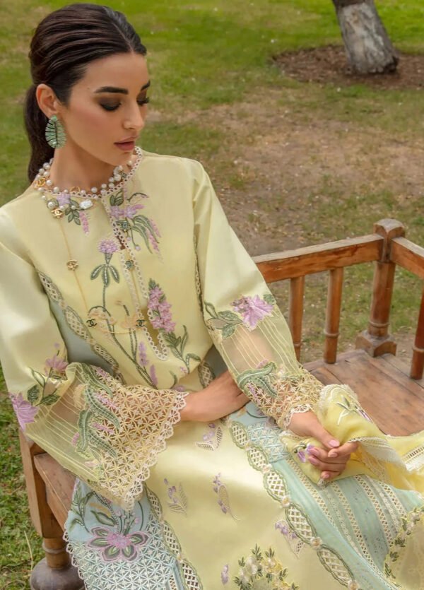 Embroidered Lawn 3-Piece Unstitched Suit for Women - Lemon Yellow Floral - view 2