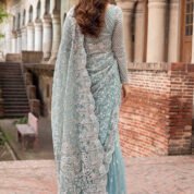 Luxury Embroidered Saree for Women - Aqua Sea Green - view 2