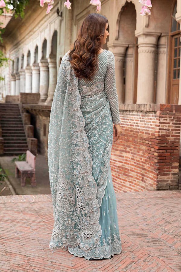 Luxury Embroidered Saree for Women - Aqua Sea Green - view 2