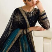 Embroidered Chiffon Maxi Dress Fabric Set for Women - Navy Blue - view 5