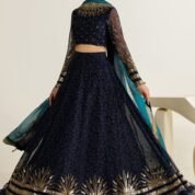 Embroidered Chiffon Maxi Dress Fabric Set for Women - Navy Blue - view 8