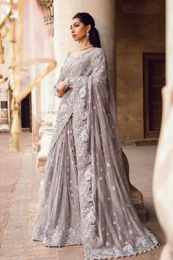 Couture Embroidered Saree for Women - Silver Grey - view 3