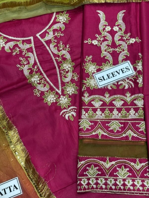Embroidered Lawn 3-Piece Unstitched Suit for Women - Magenta Pink Festive - view 4