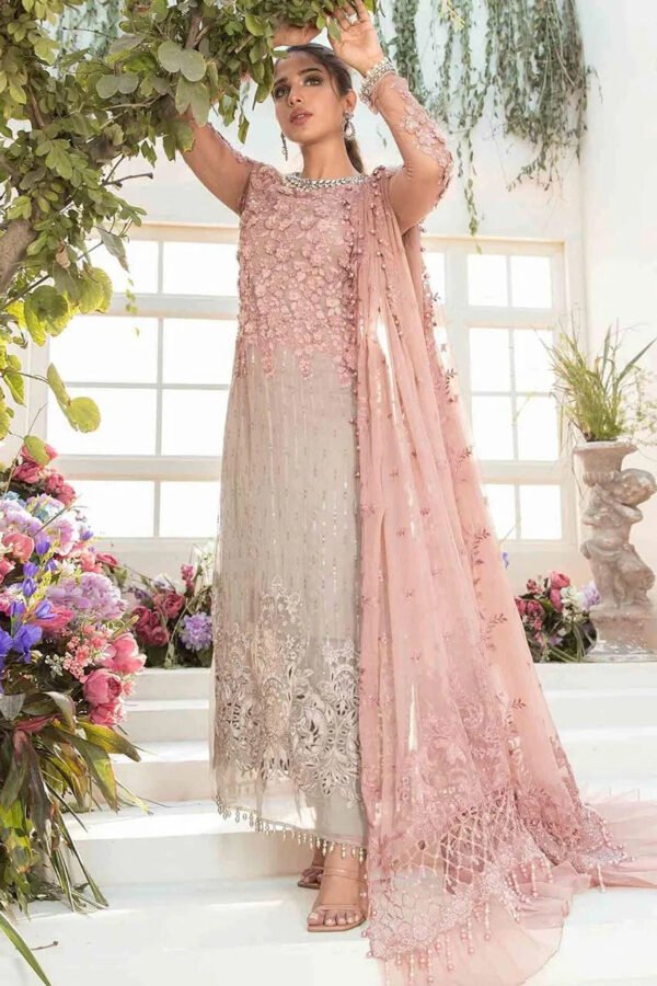 model4_c23bd5ad-3a4b-4b34-9bb0-691df68773e2.jpg Embroidered Chiffon 3-Piece Unstitched Wedding Suit for Women - Dusty Rose - view 6