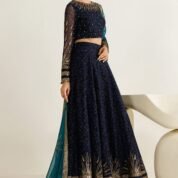 Embroidered Chiffon Maxi Dress Fabric Set for Women - Navy Blue - view 2
