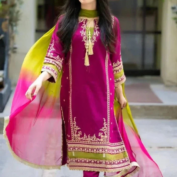 Embroidered Lawn 3-Piece Unstitched Suit for Women - Magenta Pink Festive - view 1