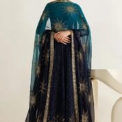 Embroidered Chiffon Maxi Dress Fabric Set for Women - Navy Blue - view 1