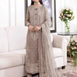 Heavily Embroidered Chiffon 3-Piece Unstitched Suit for Women - Beige Gold - view 1