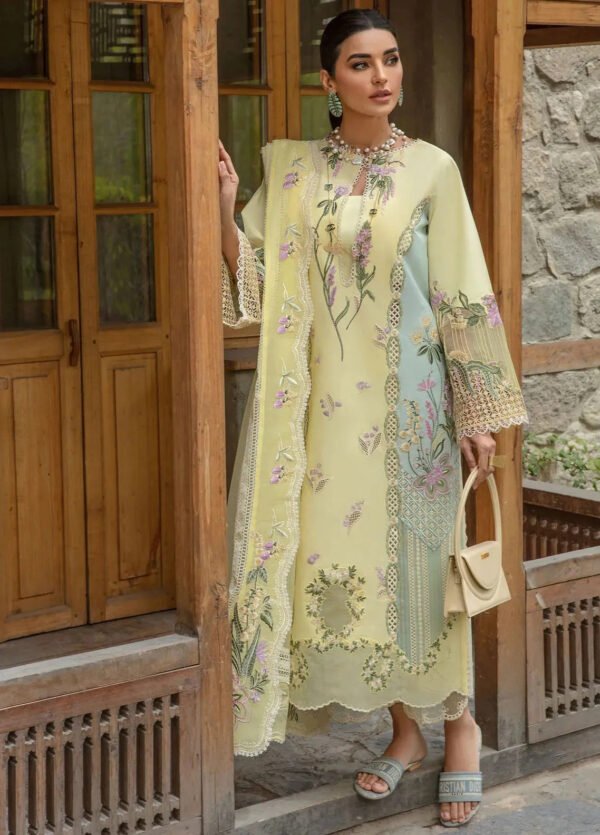 Embroidered Lawn 3-Piece Unstitched Suit for Women - Lemon Yellow Floral - view 1