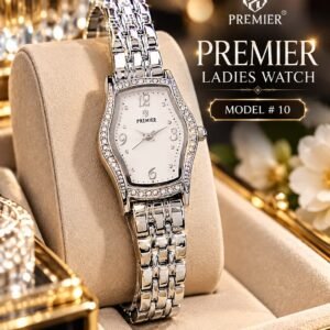 Ladies Tonneau Crystal Bezel Chain Watch - Multiple Colours – front view