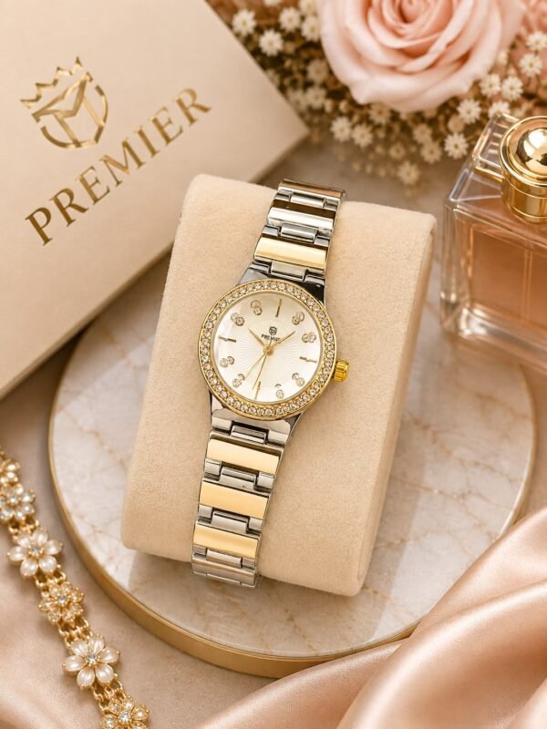 Ladies Round Crystal Bezel Wide-Link Chain Watch - photo 2