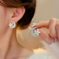 Crescent Moon Flower Earrings – Crystal Studded Fashion Earrings