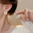 Crescent Moon Flower Earrings – Crystal Studded Fashion Earrings