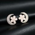 Crescent Moon Flower Earrings – Crystal Studded Fashion Earrings