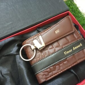 Name Engraved Wallet Keychain Brown & Black - Personalized Engraved Jewelry