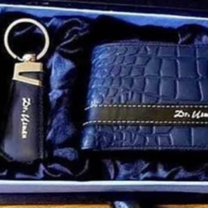 Name Engraved Wallet Keychain Blue & Black - Personalized Engraved Jewelry