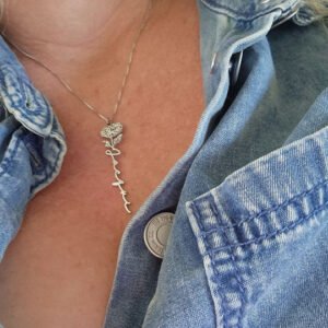 Name Birth Flower Signature Necklace - Personalized Engraved Jewelry