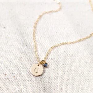 Initial Disc Birthstones Necklace - Personalized Engraved Jewelry