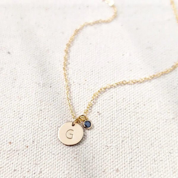 Initial Disc Birthstones Necklace - Personalized Engraved Jewelry