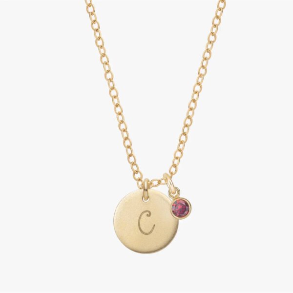 Initial Disc Birthstones Necklace - Personalized Engraved Jewelry