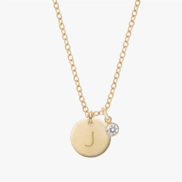 Initial Disc Birthstones Necklace - Personalized Engraved Jewelry