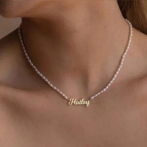 Pearl Name Necklace - Personalized Engraved Jewelry