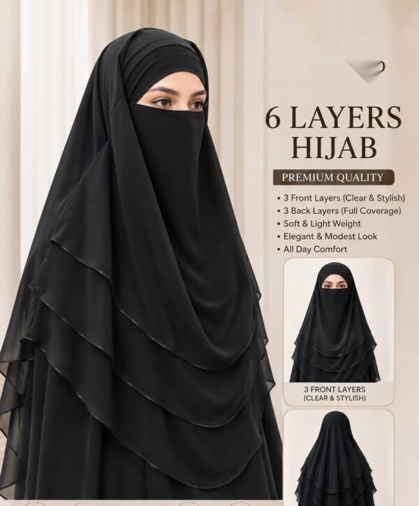 Turkey Khimar Hijab - 3 Layer Front & Back Ready to Wear Khimar, Black
