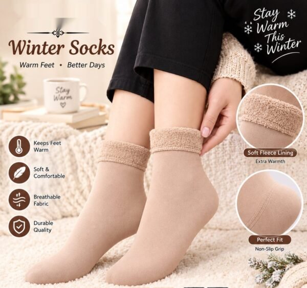 mur-08-2 Ladies Winter Socks - Warm Fleece Lined Ankle Socks, 1 Pair