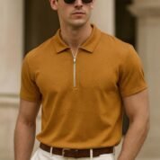 Mustard Zipper Texture Polo For Men & Boys - Online in Pakistan