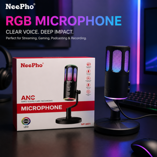 Nee Pho NP M01 Microphone Stylish condenser mic featuring RGB Light lights mic gain control and noise reduction Great fo