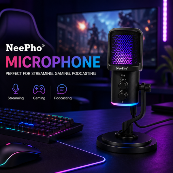 Nee Pho NP M02 Microphone Compact condenser microphone with ANC echo adjustment and RGB lighting Designed for streamers
