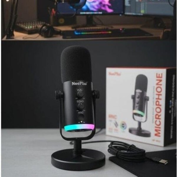 Nee Pho NP M03 Podcast Microphone A condenser microphone with ANC noise reduction echo control and RGB lighting Ideal fo
