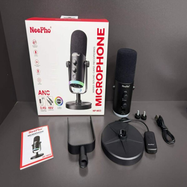 Nee Pho NP M03 Podcast Microphone A condenser microphone with ANC noise reduction echo control and RGB lighting Ideal fo