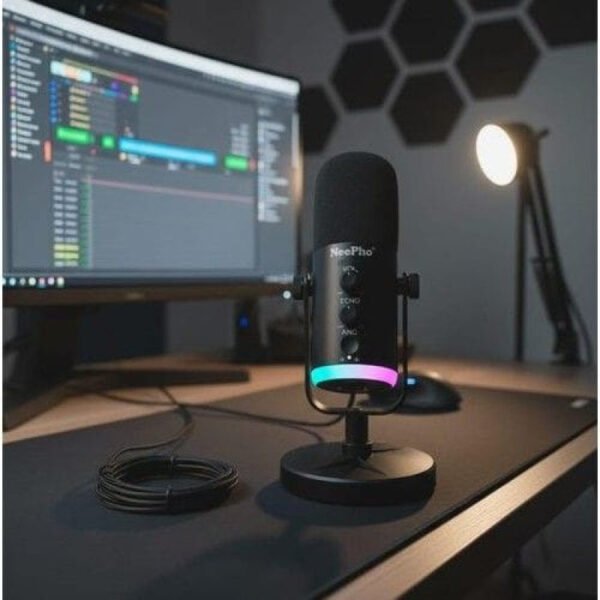 Nee Pho NP M03 Podcast Microphone A condenser microphone with ANC noise reduction echo control and RGB lighting Ideal fo