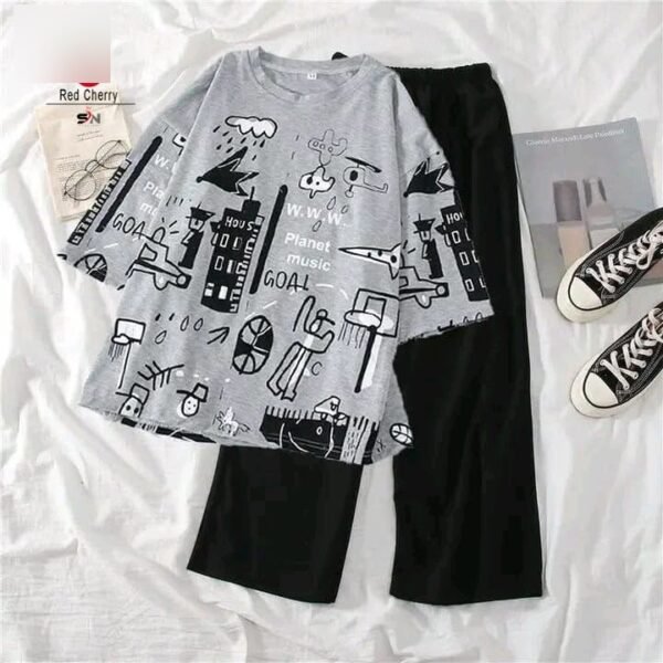 Printed Night Suit for Women – Jersey Fabric, 4 Designs