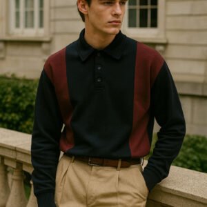 Maroon & Black Old Money Panel Collar Sweat Top For Mens & Boys - Best Price in Pakistan