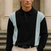 Sky & Black Old Money Panel Collar Sweat Top For Mens & Boys - for Daily Wear