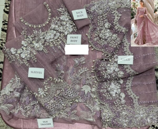Embroidered Wedding Saree for Women - Dusty Pink - view 3