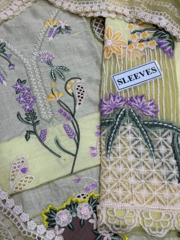 Embroidered Lawn 3-Piece Unstitched Suit for Women - Lemon Yellow Floral - view 6