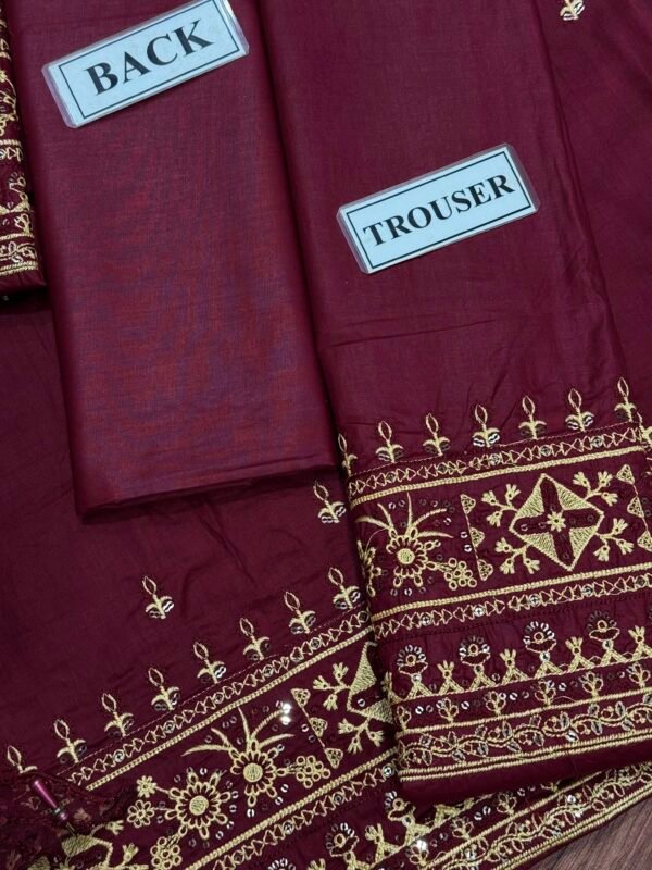 open2_2aa091a8-6dab-4f9b-8832-af429636bfd1.jpg Embroidered Festive 3-Piece Unstitched Suit for Women - Burgundy Maroon - view 4