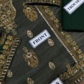 Embroidered Chiffon 3-Piece Unstitched Suit for Women - Bottle Green with Gold Work - view 5