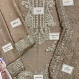 Heavily Embroidered Chiffon 3-Piece Unstitched Suit for Women - Beige Gold - view 3