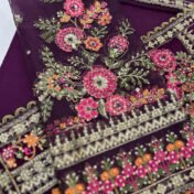 Embroidered Chiffon Saree for Women - Deep Purple with Floral Border - view 4