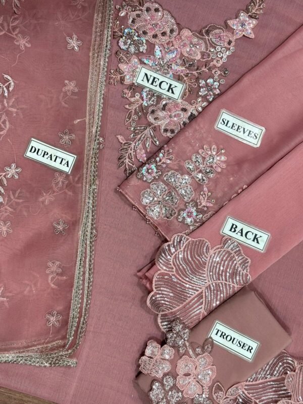 Embroidered Chiffon 3-Piece Unstitched Suit for Women - Rose Pink - view 3