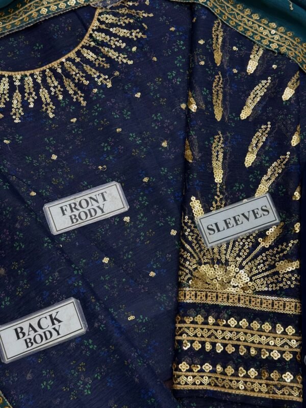 Embroidered Chiffon Maxi Dress Fabric Set for Women - Navy Blue - view 4