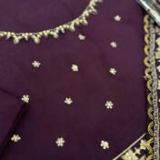 Embroidered Chiffon Saree for Women - Deep Purple with Floral Border - view 6