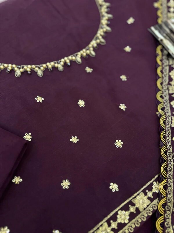 Embroidered Chiffon Saree for Women - Deep Purple with Floral Border - view 6