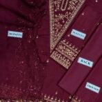 Embroidered Festive 3-Piece Unstitched Suit for Women - Burgundy Maroon - view 3